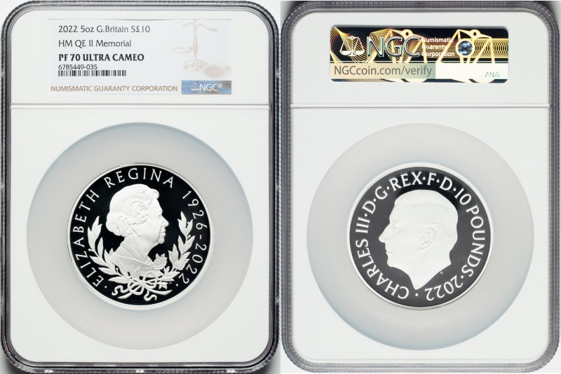 Charles III silver Proof "Queen Elizabeth II Memorial" 10 Pounds (5 oz) 2022 PR7...