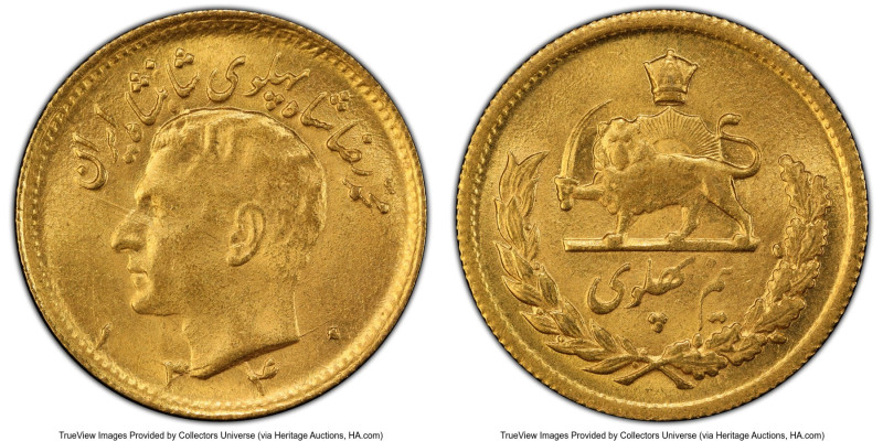 Muhammad Reza Pahlavi gold 1/2 Pahlavi SH 1340 (1961) MS64 PCGS, Tehran mint, KM...