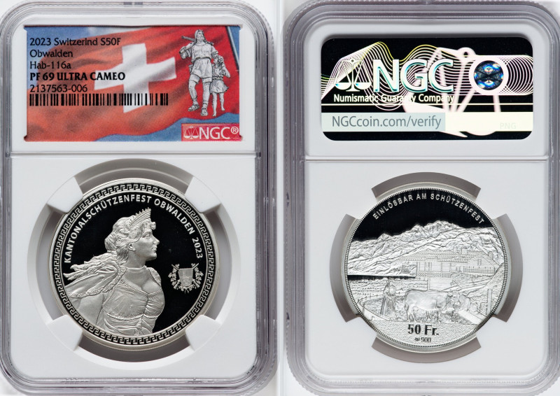 Confederation silver Proof "Obwalden Shooting Festival" 50 Francs 2023 PR69 Ultr...