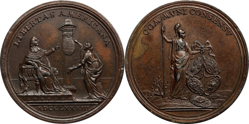Cast Copy 1783 Peace of Versailles Medal. After Betts-608. About Uncirculated.
...