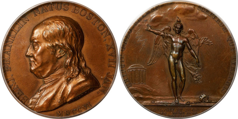 "1784" (post-1880) Benjamin Franklin Winged Genius Medal. Paris Mint Restrike. A...
