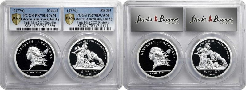 Lot of (2) "1781" (2020) Libertas Americana Medals. Modern Paris Mint Dies. Silv...