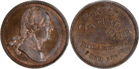 1864 Great Central Fair, Philadelphia Medalet. Musante GW-672, Baker-363A, Fuld-750L-2a, Julian CM-43. Copper. Reeded Edge. MS-64 BN (PCGS).

17 mm.