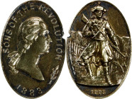 1883 Sons of the Revolution Medal. Musante GW-1007, Baker CA-678A. Gilt Silver. About Uncirculated, Cleaned, Edge Damage.

23.5 mm x 16 mm, oval. 0....