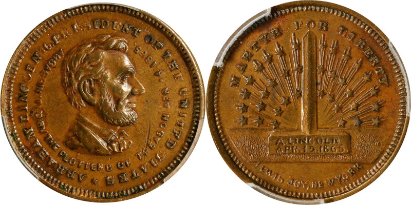1865 Abraham Lincoln Martyr for Liberty Mortuary Medal. Cunningham 9-640Bs, King...
