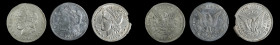 Lot of (3) 1896 Bryan Dollars.

Included are: Schornstein-706, Zerbe-65, pewter, cast, Extremely Fine, damaged; Schornstein-800, Zerbe-80, type meta...