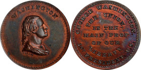 Undated (ca. 1867) Washington / The Union is the Main Prop of Our Liberty Medal. By John Adams Bolen. Muante JAB-25, Musante GW-796, Baker-259A. Coppe...