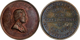 Undated (ca. 1867) Jefferson / Equal and Exact Justice for All Men Medal. By John Adams Bolen. Musante JAB-26. Copper. MS-63 RB (PCGS).

25 mm.

F...