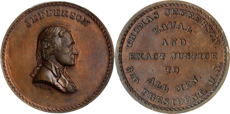 Undated (ca. 1867) Jefferson / Equal and Exact Justice for All Men Medal. By Joh...