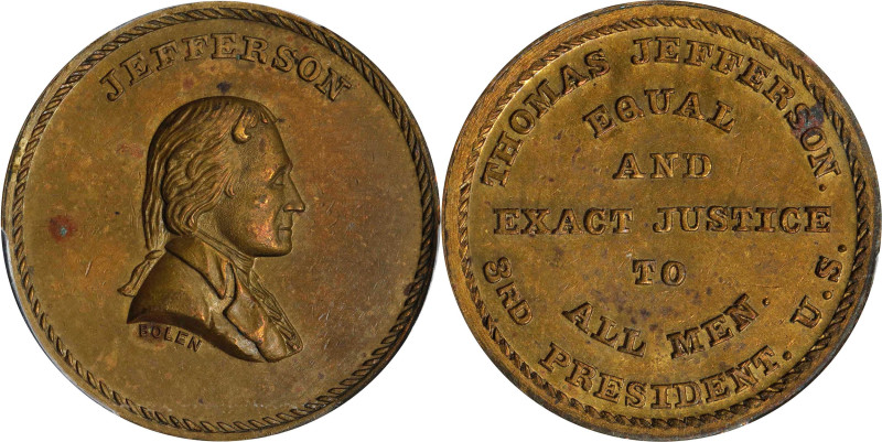 Undated (ca. 1867) Jefferson / Equal and Exact Justice for All Men Medal. By Joh...