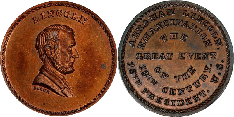 Undated (ca. 1867) Lincoln / Emancipation Medal. By John Adams Bolen. Musante JA...