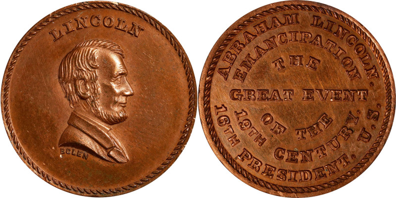 Undated (ca. 1867) Lincoln / Emancipation Medal. By John Adams Bolen. Musante JA...