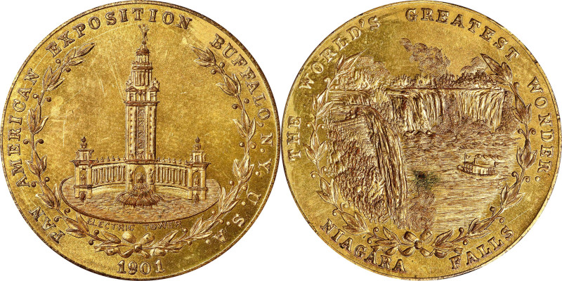 1901 Pan-American Exposition Electric Tower / Niagara Falls Medal. Gilt. Mint St...