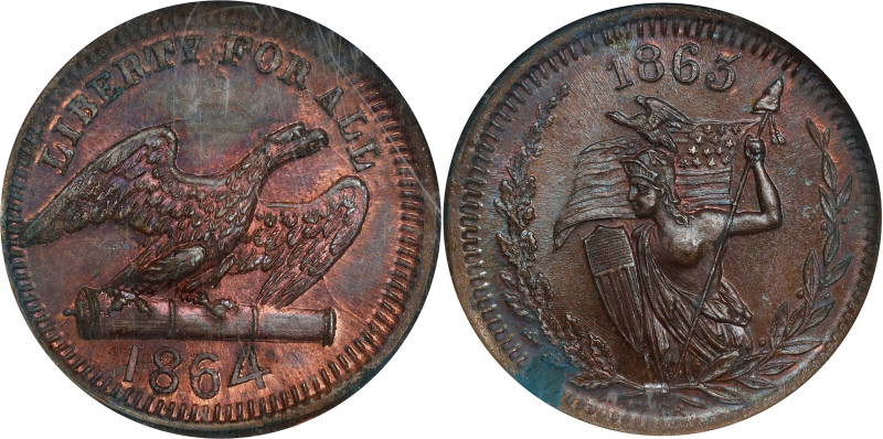 1864 Eagle on Cannon / Amazon Maiden. Fuld-160/218 a. Rarity-7. Copper. Plain Ed...