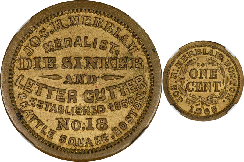 Massachusetts--Boston. 1863 Joseph H. Merriam. Fuld-115E-2b. Rarity-6. Brass. Pl...