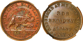 New York--Albany. 1863 Straight's Elephantine Shoe Store. Fuld-010F-1a. Rarity-2. Copper. Plain Edge. MS-63 (NGC).

19 mm.