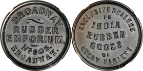 New York--New York. Undated (1861-1865) Broadway Rubber Emporium. Fuld-630Ka-1h-bla. Rarity-7. Black Hard Rubber. Plain Edge. MS-66 (NGC).

32 mm.