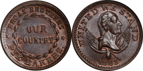 New York--New York. 1863 Broas Brothers. Fuld-630L-18a, Musante GW-663, Baker-523. Rarity-1. Copper. Plain Edge. MS-65 BN (NGC).

19 mm.

From the...