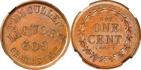 New York--New York. Undated (1861-1865) Tom Cullen. Fuld-630S-4a. Rarity-4. Copper. Plain Edge. MS-65 BN (NGC).

20 mm.