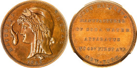 New York--New York. 1863 John Matthews. Fuld-630AV-1a. Rarity-4. Copper. Plain Edge. Unc Details--Reverse Spot Removed (NGC).

27 mm.