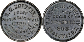 New York--New York. Undated (1861-1865) Henry W. Shiffer. Fuld-630BQb-1h-bla. Rarity-8. Black Hard Rubber. Plain Edge. MS-64 (NGC).

32 mm.