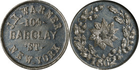 New York--New York. 1862 James H. Warner. Fuld-630CA-1e. Rarity-7. White Metal. Plain Edge. MS-64 PL (NGC).

19 mm.