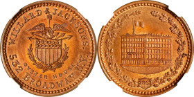 New York--New York. 1863 Willard & Jacksons Oyster House. Fuld-630CI-4a. Rarity-4. Copper. Plain Edge. MS-65 RB (NGC).

19 mm.