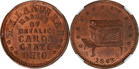 Ohio--Cincinnati. 1863 William K. Lanphear. Fuld-165CY-115a. Rarity-9. Copper. Plain Edge. MS-64 RB (NGC).

19 mm.