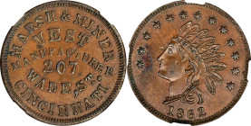 Ohio--Cincinnati. 1862 Marsh & Miner. Fuld-165DJ-15a. Rarity-7. Copper. Plain Edge. MS-62 BN (NGC).

19 mm.