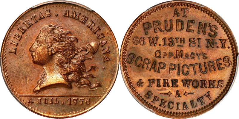 New York--New York. "1776" (1876) Pruden's. Rulau NY-NY 800A. Copper. Plain Edge...