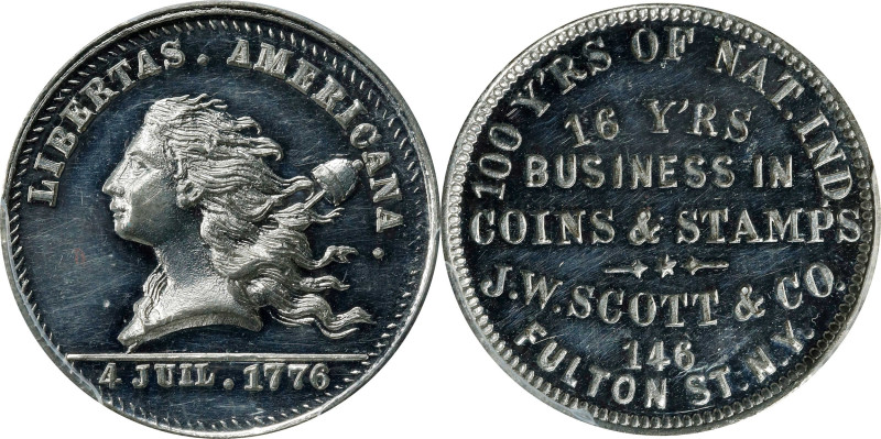 New York--New York. "1776" (1876) J.W. Scott & Co. Rulau NY-NY 830. White Metal....