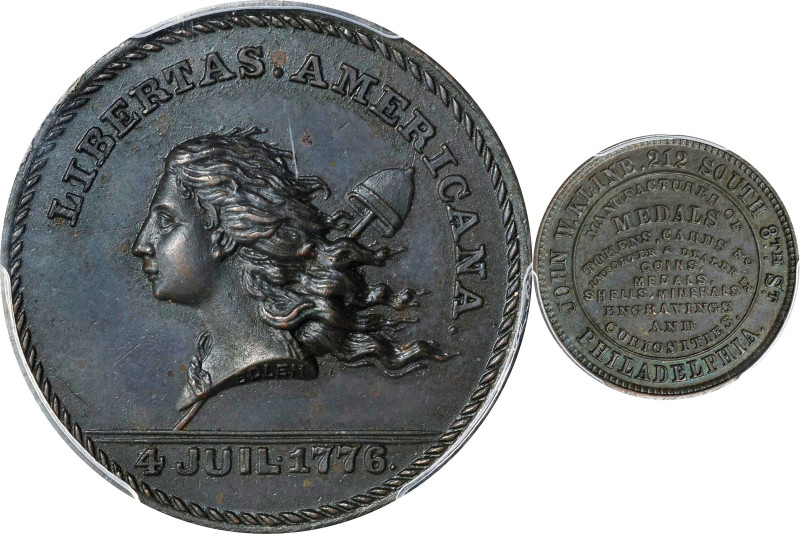 Pennsylvania--Philadelphia. "1776" (1876) John W. Kline. Rulau Pa-Ph 205. Copper...