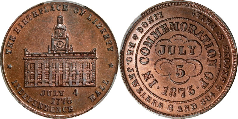 Pennsylvania--Philadelphia. "1875" (1876) Lingg & Bro. Rulau Pa-Ph 245A. Copper....