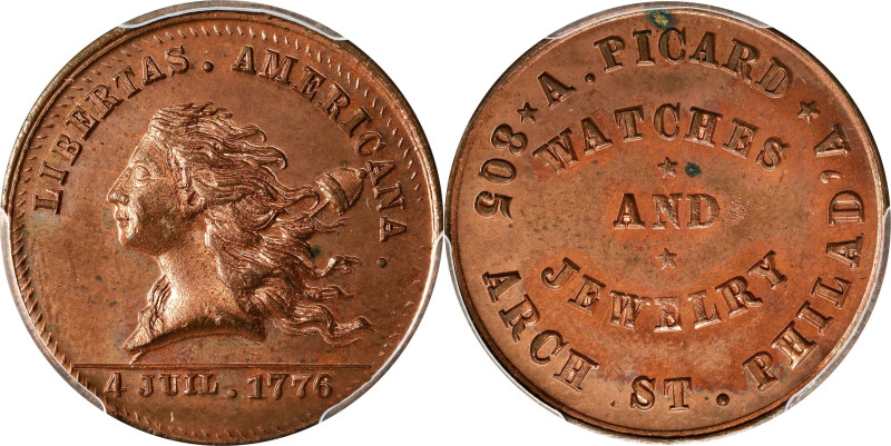 Pennsylvania--Philadelphia. "1776" (1876) A. Picard. Rulau Pa-Ph 701A. Copper. P...