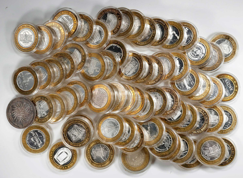 Lot of Approximately (68) Limited Edition Ten Dollar Casino Tokens with Silver C...