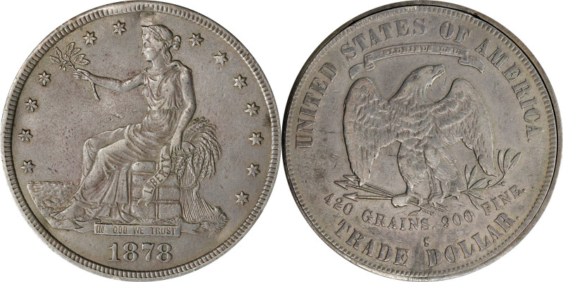 Box Dollar fashioned out of the obverse of an 1878-dated trade dollar and the re...
