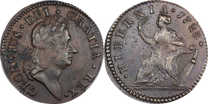 1723/2 Wood's Hibernia Halfpenny. Martin 3.4-Db.1, W-12850. Rarity-3. EF Details...