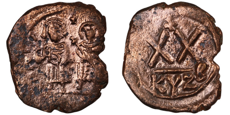 Justin II. (565-578 AD). 20 Nummi / 1/2 Follis. (24mm, 5,52g) Obv: Justin and So...