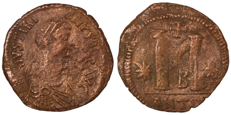 Justinian I. (527-565 AD) Æ Follis. (31mm, 11,97g) Antioch. Obv: D N IVSTINIANVS...