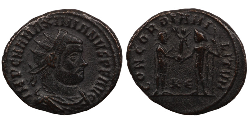 Maximianus. (285-295 AD). Æ Antoninian. (20mm, 3,81g) Antioch. Obv: IMP CMA MAXI...