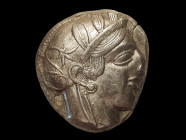 454-404 a.C. Atica. Atenas. Tetradracma. Kroll 8; Dewing 1591-8; SNG Copenhagen 31. Ag. 17,15 g. Cabeza de Atenea mirando hacia la derecha. con casco ...
