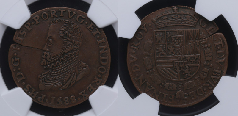 1588. Felipe II (1556-1598). Paises Bajos. Jeton. Ae. Encapsulada por NGC en AU ...