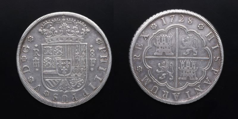 1728. Felipe V (1700-1746). Segovia. 8 reales. F. A&C 1597. Ag. 26,22 g. Leves g...