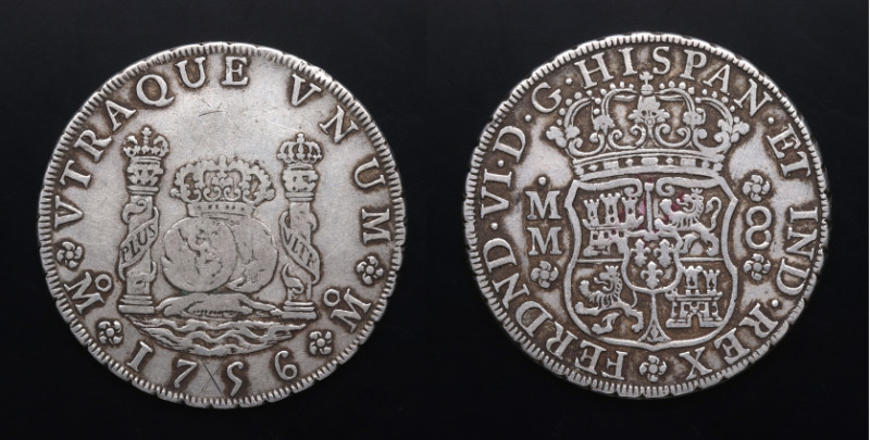 1756. Fernando VI (1746-1759). México. 8 reales. MM. A&C 491. Ag. 26,92 g. grafi...