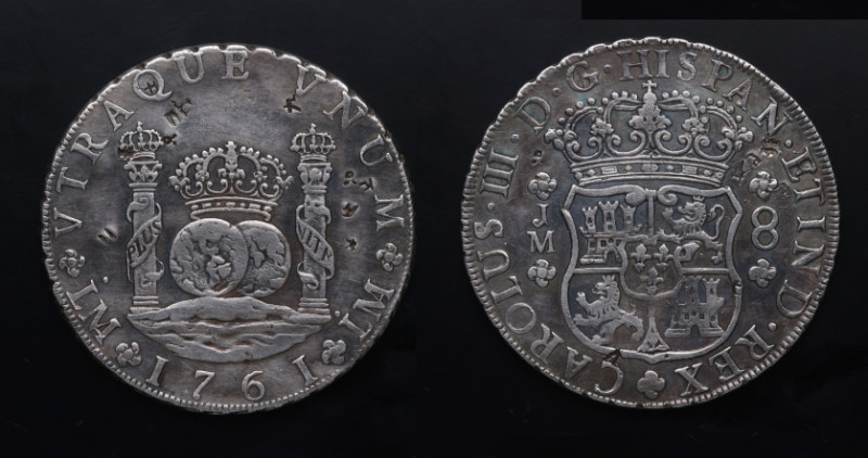 1761. Carlos III (1759-1788). Lima. 8 reales. JM. A&C 1020. Ag. 26,63 g. Muy bon...