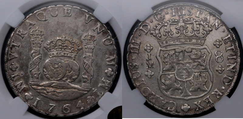 1764. MONEDA ROBADA en Lugo Numismático. Carlos III (1759-1788). Lima. 8 reales....