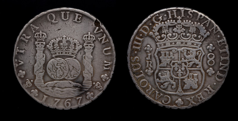 1767. Carlos III (1759-1788). Potosí. 8 reales. JR. A&C 1162. Ag. 26,70 g. Fecha...