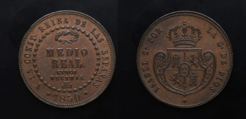 1850. Isabel II (1833-1868). Segovia. 5 décimas de real. A&C 155. Cu. 18,81 g. B...