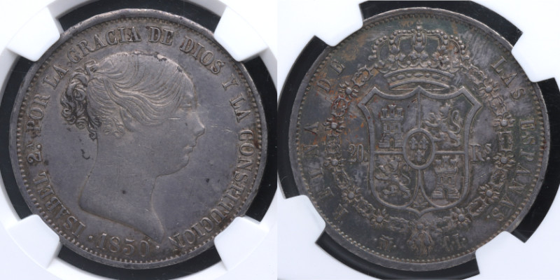 1850. Isabel II (1833-1868). Madrid. 20 reales. CL. A&C 170. Ag. 16,14 g. Pátina...