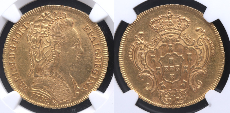 1798. Brasil. Río de Janeiro. 6400 reis. R. KM# 226.1. Au. 14,25 g. MARIA I D G ...